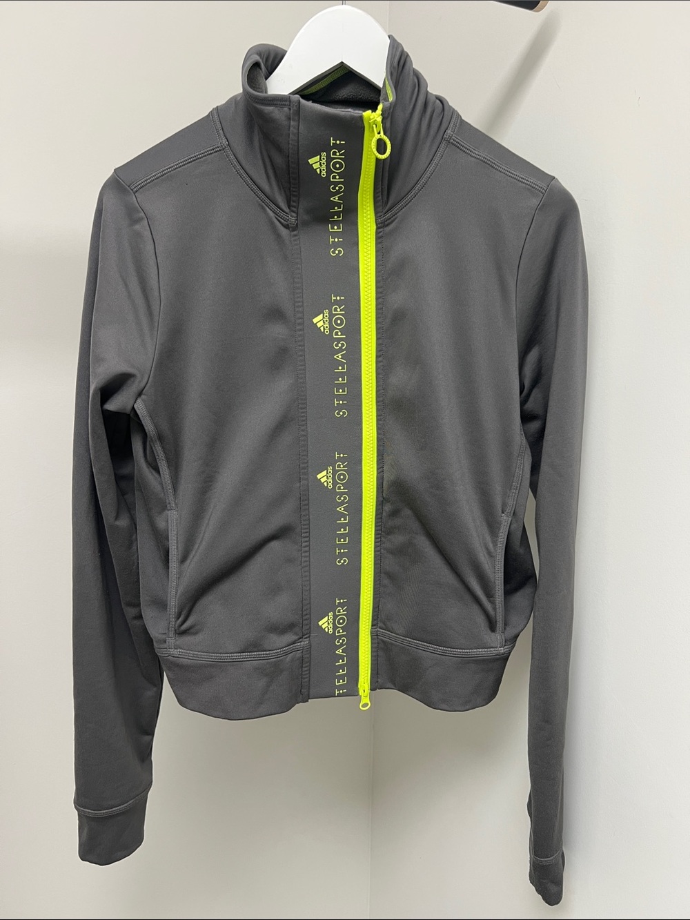 adidas x Stella McCartney Gray Track Jacket with Neon Yellow Zip